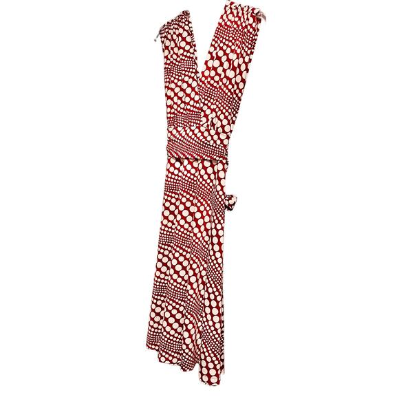 ROULETTE ELASTIC WAIST MIDI DRESS, WOMENS M, CRANBERRY & WHITE POLKA DOTS - Picture 5 of 12